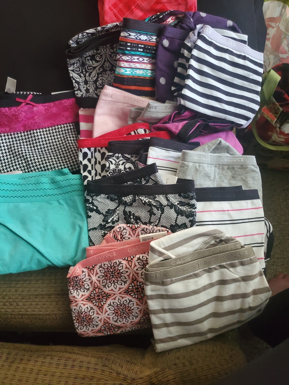 Cacique Assorted Women's Hipster Style Panty Pack in Teal, Pink, Black & Gray